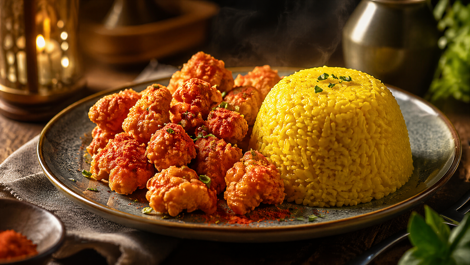 Nasi Kuning Chicken Popcorn